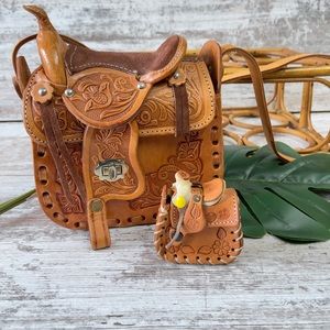 Handmade in Mexico Leather Saddle Bag with matching mini